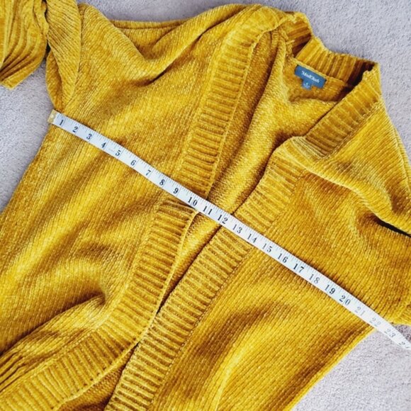 Modcloth Mustard Velvet Chenille Oversized Chunky Soft Librarian Boho Cardigan S - Picture 6 of 9